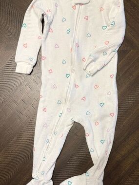 Carter's Cream Footed One-Piece with Pink, Teal, Lavender & Coral Hearts